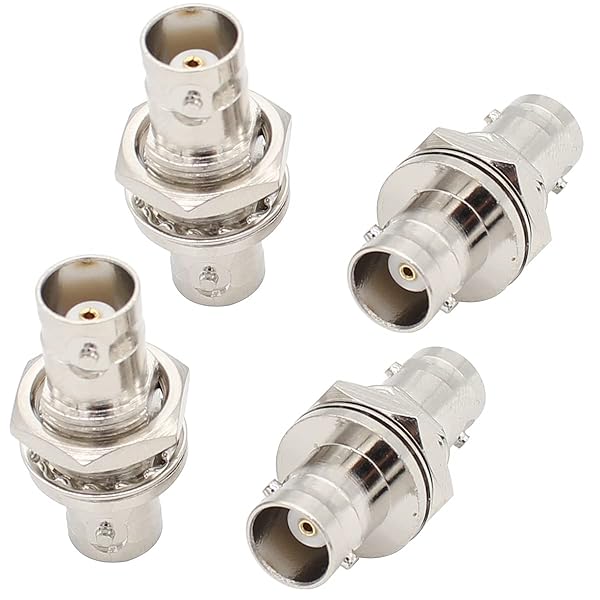 exgoofit BNC Connectors Female to Female Bulkhead Adapter Nuts 4-Pack Insulated RF Coaxial Coupler for CCTV Camera Surveillance System