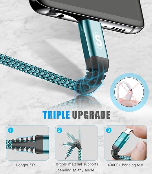 sweguard Sweguard USB Type C Cable 3-Pack 3.3ft 6.6ft 10ft Green Fast Charging Data Transfer - View 5 of 7