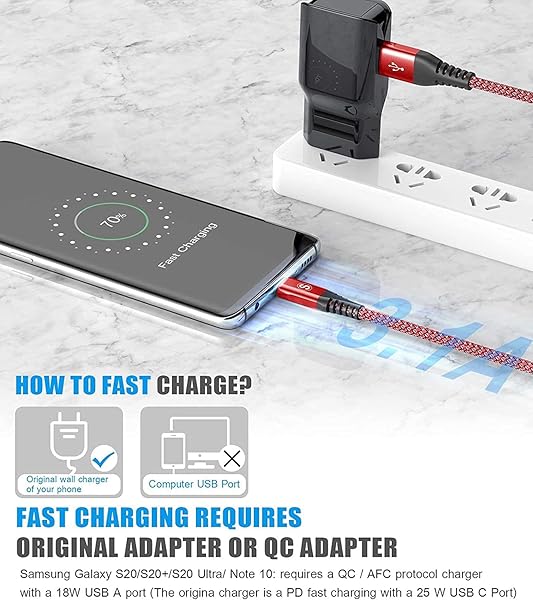 sweguard Sweguard USB Type C Cable 3-Pack Fast Charger Nylon Braided Cord for Samsung Galaxy Google Pixel LG Moto Red 3.3ft 6.6ft 10ft - View 4 of 8