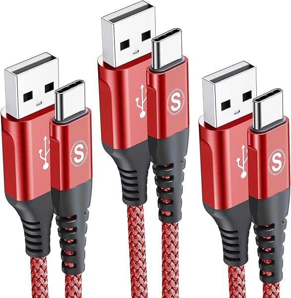 sweguard Sweguard USB Type C Cable 3-Pack Fast Charger Nylon Braided Cord for Samsung Galaxy Google Pixel LG Moto Red 3.3ft 6.6ft 10ft - View 2 of 8