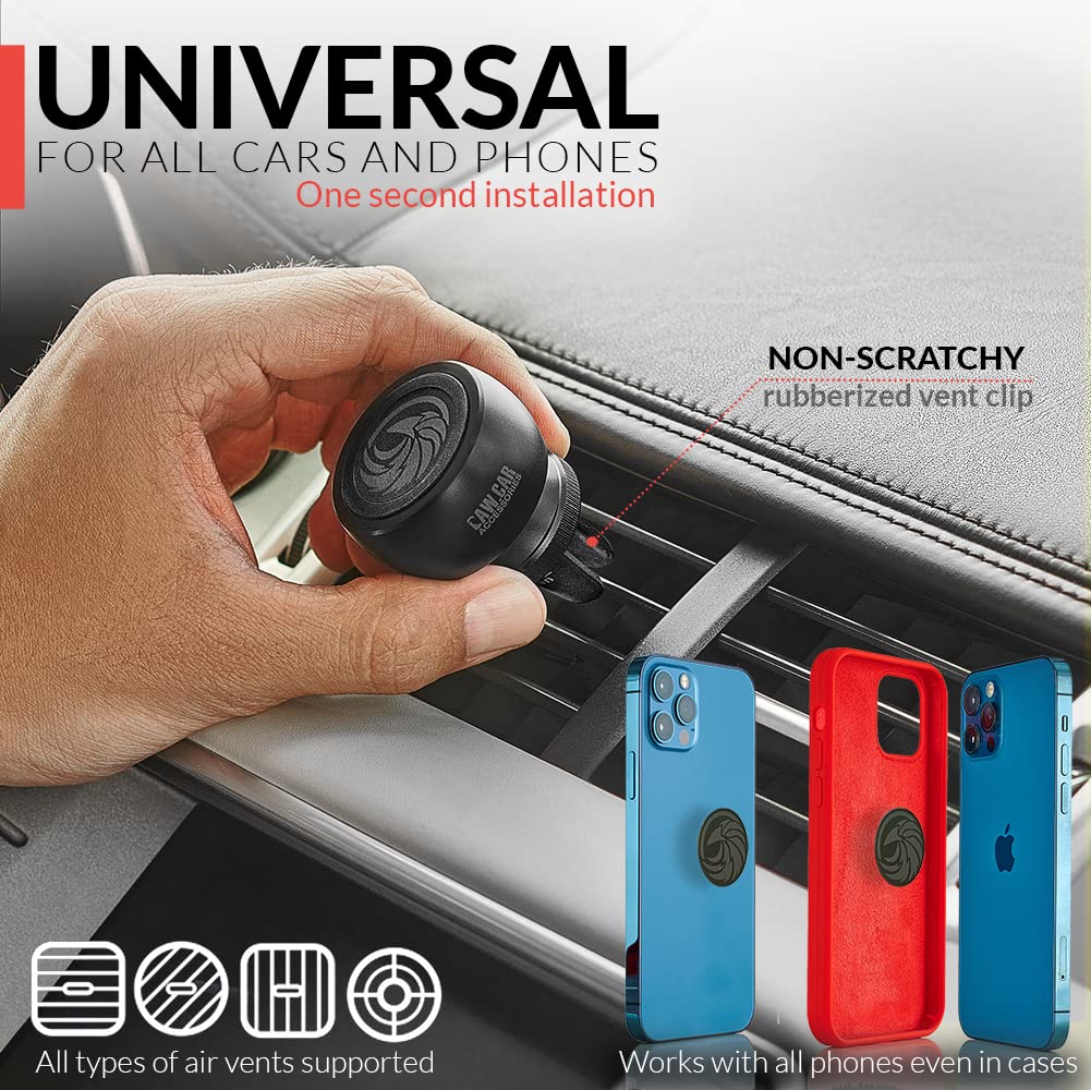 CAW.CAR Accessories New 2025 Magnetic Air Vent Phone Mount for Car - for Any Smartphone (iPhone, Android Cell Phone, GPS) | Stylish All-Metal One-Hand and One-Sec Phone - View 3 of 6