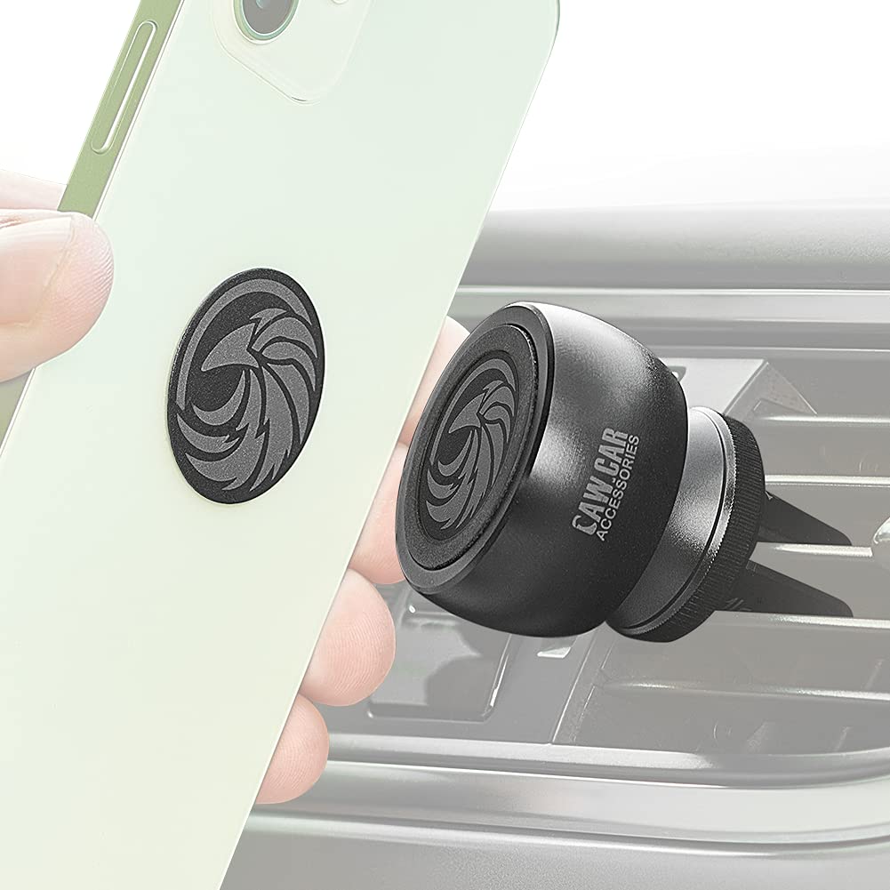 CAW.CAR Accessories New 2025 Magnetic Air Vent Phone Mount for Car - for Any Smartphone (iPhone, Android Cell Phone, GPS) | Stylish All-Metal One-Hand and One-Sec Phone