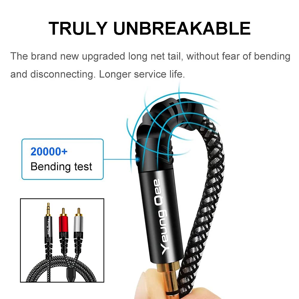 Yeung Qee 3.5mm to 2 RCA Audio Cable 30 ft,Yeung Qee Nylon Braided 3.5mm Male to 2RCA Male Stereo Audio Y Adapter cable AUX RCA Splitter Cord Compatible with - View 6 of 7