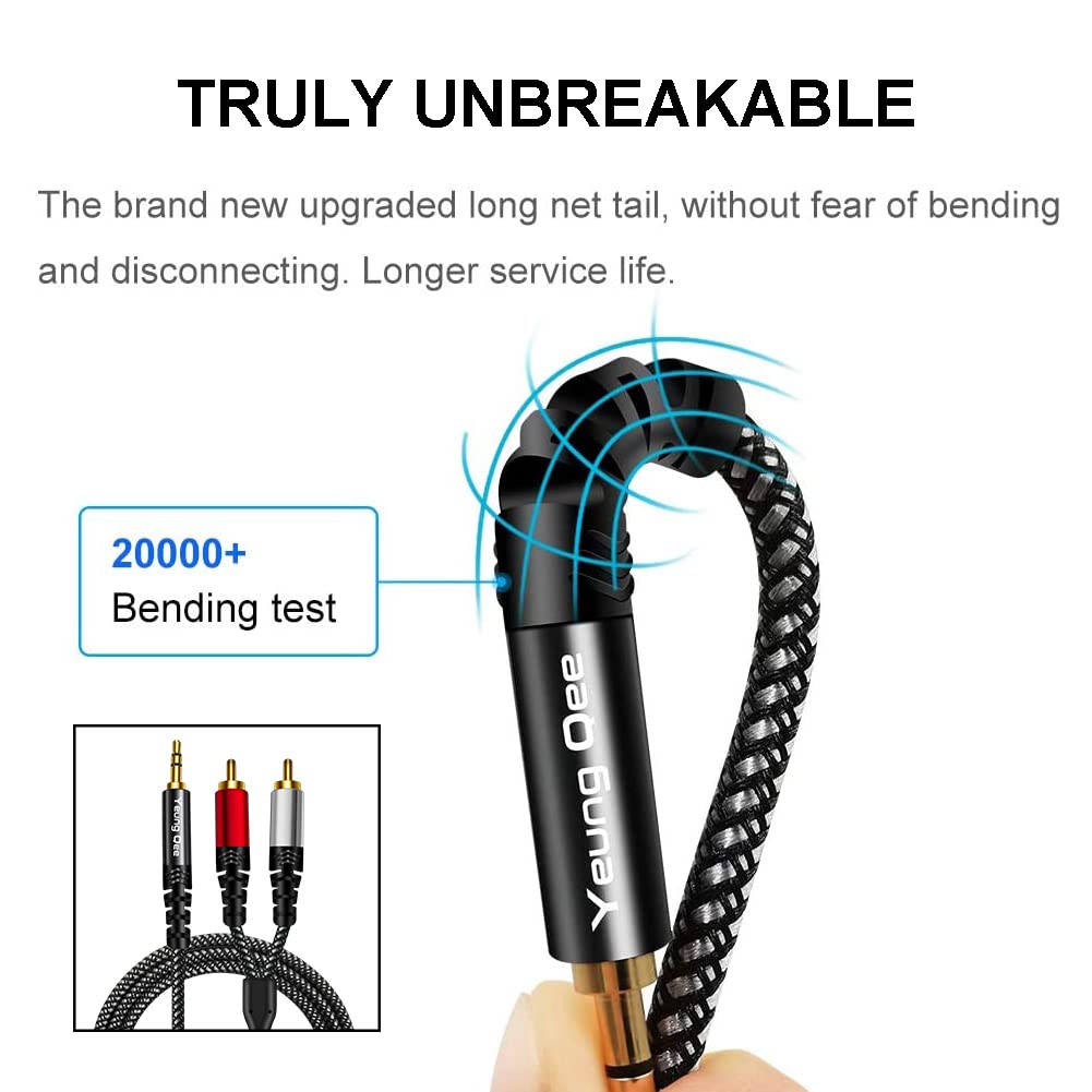 Yeung Qee Yeung Qee 3.5mm to 2 RCA Audio Cable 6 ft, Nylon Braided 3.5mm Male to 2RCA Male Stereo Audio Y Adapter Cable AUX RCA Splitter Cord Compatible with - View 6 of 7