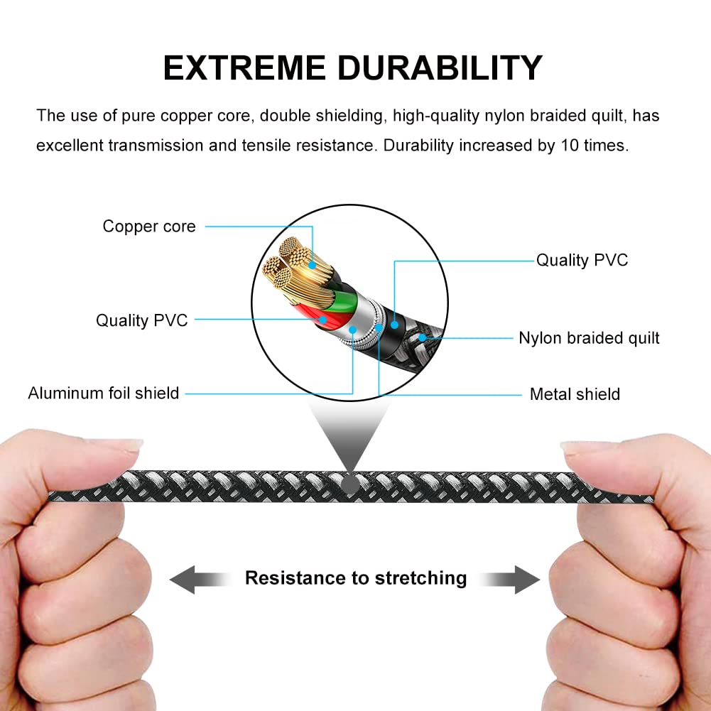 Yeung Qee Yeung Qee 3.5mm to 2 RCA Audio Cable 6 ft, Nylon Braided 3.5mm Male to 2RCA Male Stereo Audio Y Adapter Cable AUX RCA Splitter Cord Compatible with - View 7 of 7