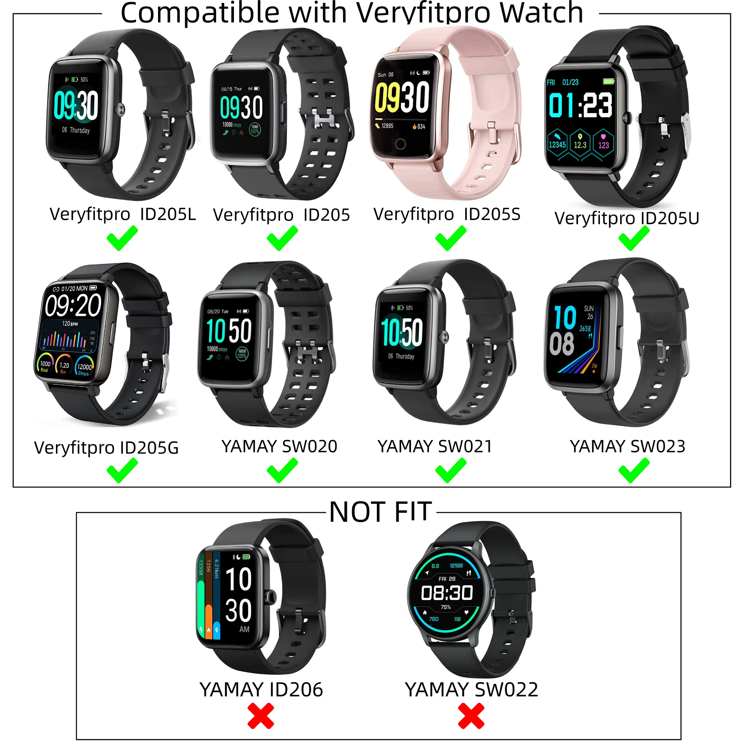 E ECSEM Replacement Watch Bands for Veryfitpro ID205L Smart Watch and ID205G,ID205S,ID205U,SW020,SW023,SW025 Smart Watch Silicone Band(6Pack) - View 7 of 7