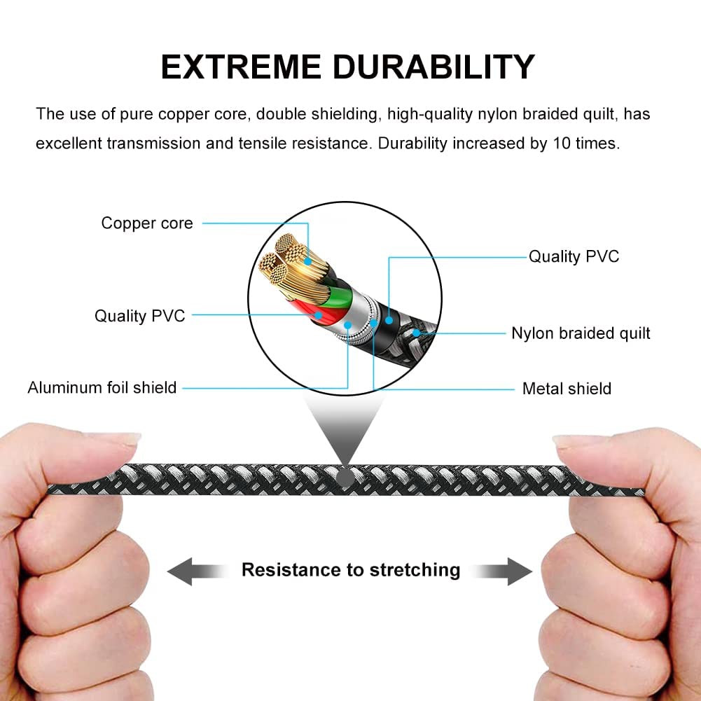 Yeung Qee 3.5mm to 2 RCA Audio Cable 15 ft,Yeung Qee Nylon Braided 3.5mm Male to 2RCA Male Stereo Audio Y Adapter cable AUX RCA Splitter Cord Compatible with - View 7 of 7