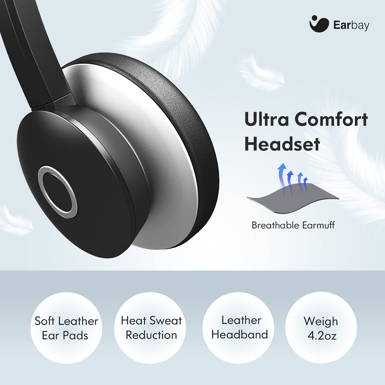 Earbay USB Headset with Microphone for PC and Laptop Noise Cancelling On-Ear Wired Headphones with Volume Control for Calls and Meetings - View 5 of 7