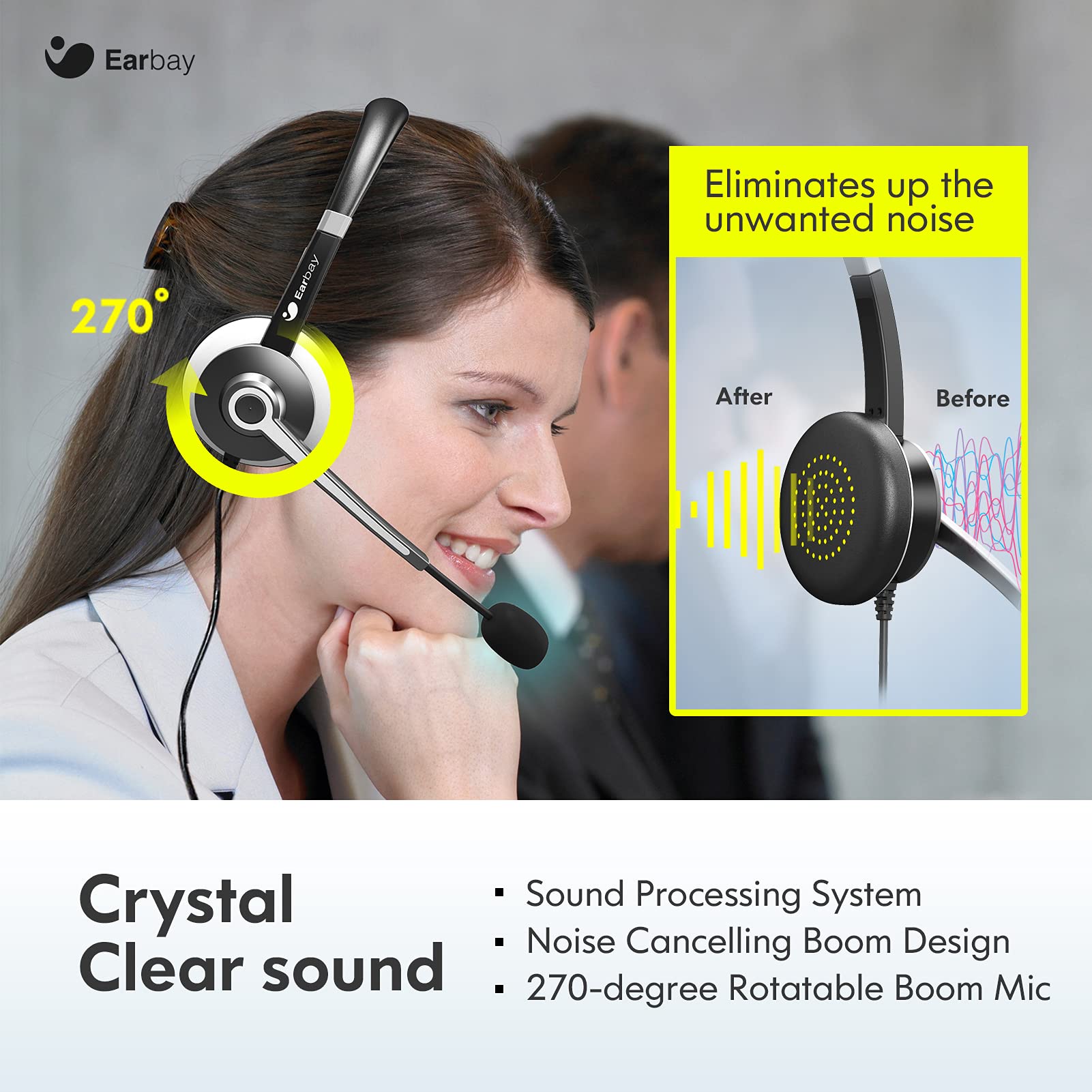 Earbay USB Headset with Microphone for PC and Laptop Noise Cancelling On-Ear Wired Headphones with Volume Control for Calls and Meetings - View 6 of 7