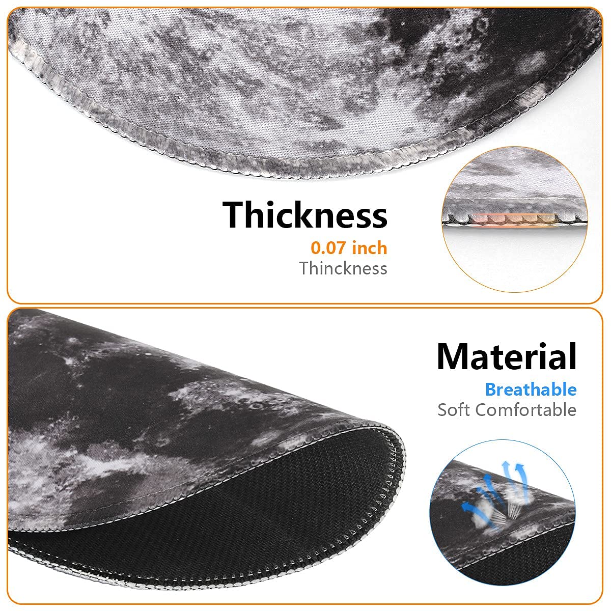 Qisan Round Gaming Mouse Pad Non Slip Rubber Mousepad 8.66x8.66x0.07 Inch with Stitched Edge Foldable Mouse Mat for Desktop, Laptop Mouse Pads for Desk | - View 2 of 5