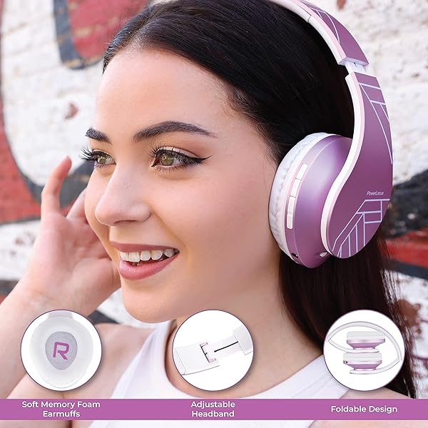 PowerLocus PowerLocus Bluetooth Over-Ear Headphones: Wireless, Foldable, Microphone, FM Radio - Soft Foam for iPhone, Android, PC & TV (Purple) - View 4 of 11