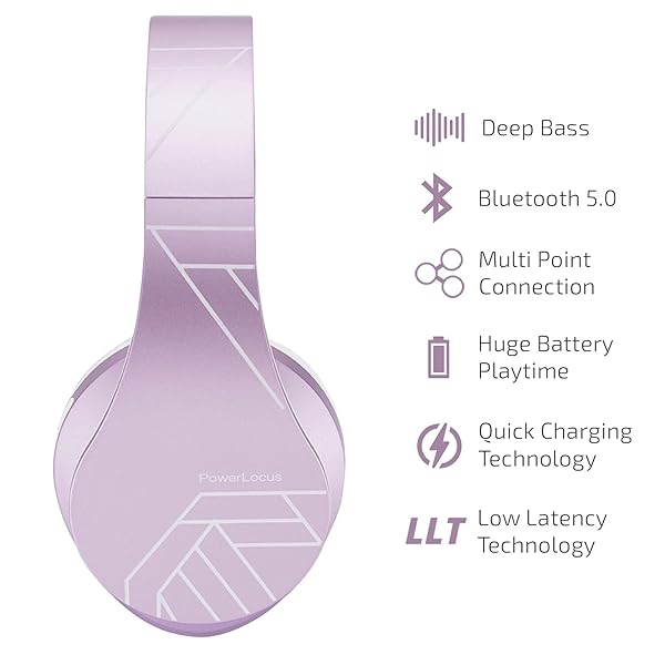 PowerLocus PowerLocus Bluetooth Over-Ear Headphones: Wireless, Foldable, Microphone, FM Radio - Soft Foam for iPhone, Android, PC & TV (Purple) - View 6 of 11