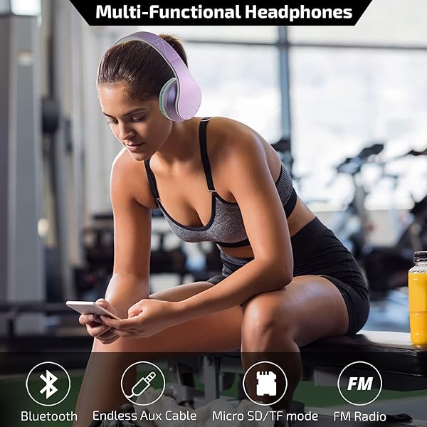 PowerLocus PowerLocus Bluetooth Over-Ear Headphones: Wireless, Foldable, Microphone, FM Radio - Soft Foam for iPhone, Android, PC & TV (Purple) - View 7 of 11