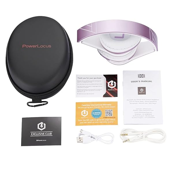 PowerLocus PowerLocus Bluetooth Over-Ear Headphones: Wireless, Foldable, Microphone, FM Radio - Soft Foam for iPhone, Android, PC & TV (Purple) - View 11 of 11