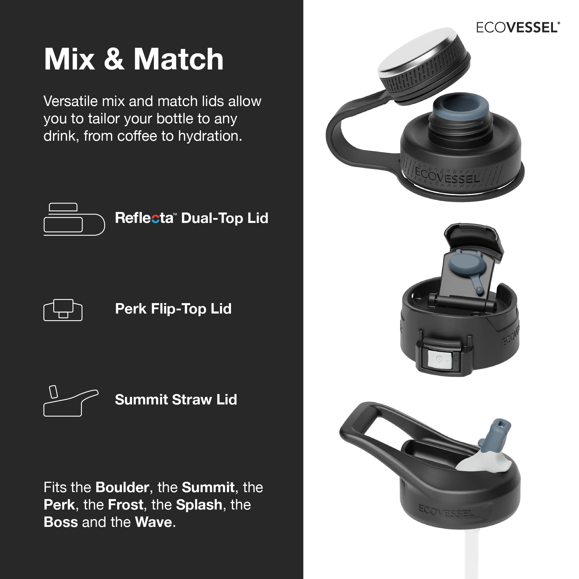 EcoVessel EcoVessel Stainless Steel Water Bottle with Insulated Dual Lid, Insulated Water Bottle with Strainer and Silicone Bottle Bumper, Coffee Mug 20oz - View 5 of 5