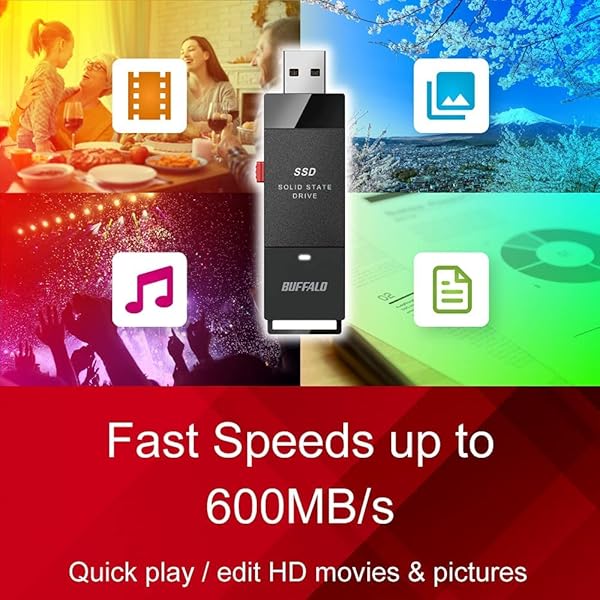 BUFFALO BUFFALO 1TB External SSD - 600MB/s USB-C & USB-A - Fast Storage for PS4/PS5, Windows & Mac - SSD-PUT1.0U3B - View 2 of 8