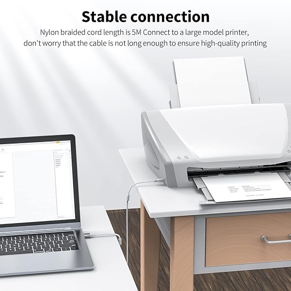 MOSWAG MOSWAG 16.4FT USB Printer Cable High Speed Type A to B Compatible with HP Canon Epson Dell Lexmark Brother Xerox Samsung and More - View 4 of 6