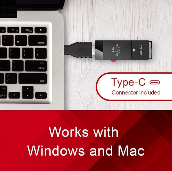 BUFFALO BUFFALO 500GB External SSD - 600MB/s USB-C & USB-A - Fast Storage for PS4/PS5, Windows & Mac - View 3 of 8