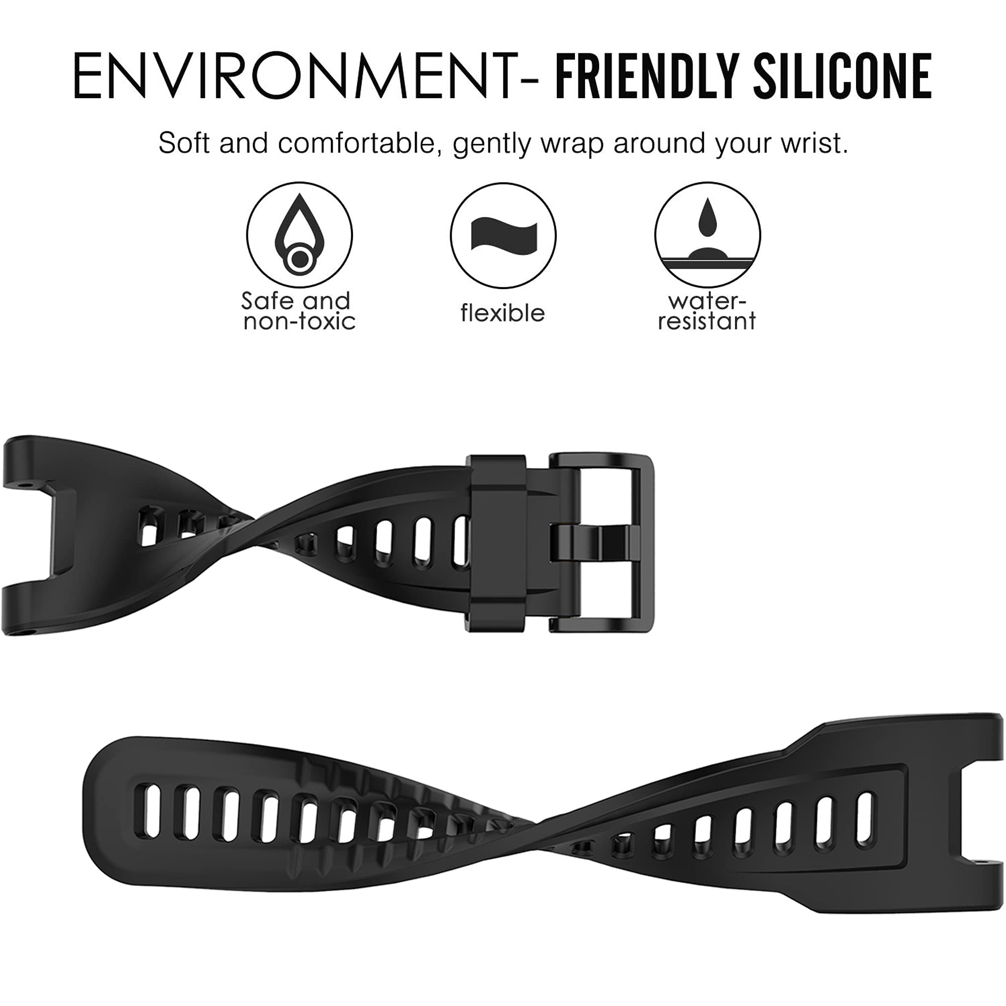 QGHXO QGHXO Silicone Replacement Band for Amazfit T-Rex and T-Rex Pro Smartwatch Black 126mm - View 4 of 7