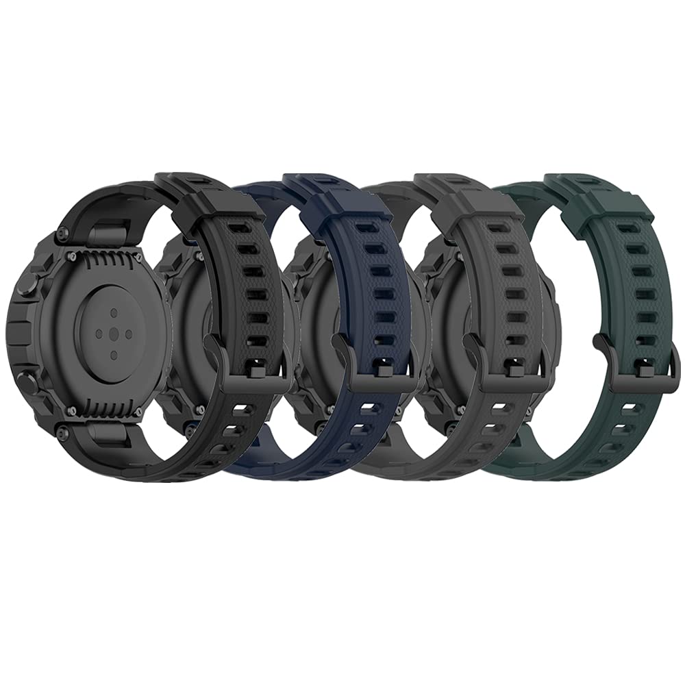 QGHXO Silicone Replacement Band for Amazfit T-Rex and T-Rex Pro Smartwatch Black 126mm