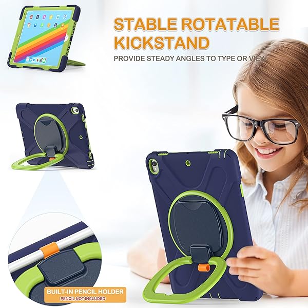 BRAECN BRAECN iPad Air 3 Case 10.5 Inch 2019 Hybrid Shockproof Silicone with Pencil Holder Hand Grip Kickstand Shoulder Strap Navy Green - View 3 of 6