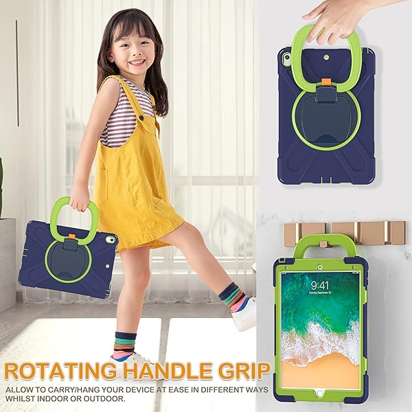 BRAECN BRAECN iPad Air 3 Case 10.5 Inch 2019 Hybrid Shockproof Silicone with Pencil Holder Hand Grip Kickstand Shoulder Strap Navy Green - View 4 of 6