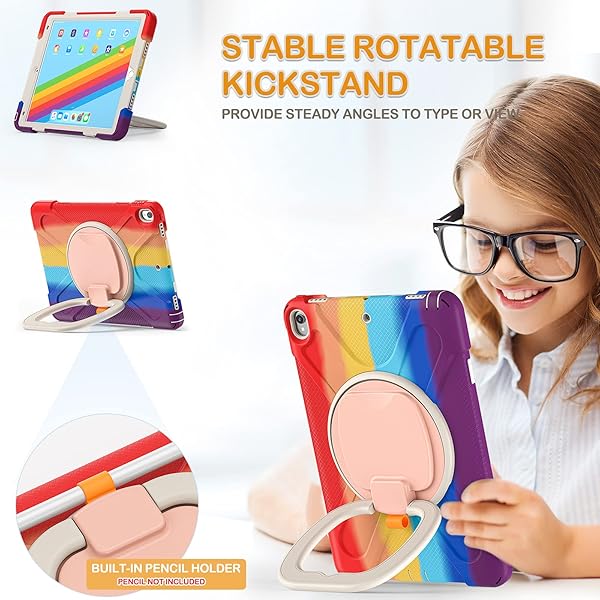 BRAECN BRAECN Kids Case for iPad Pro 10.5 and iPad Air 3 Heavy Duty Rugged Silicone with Pencil Holder Carrying Strap and Kickstand Colorful Red - View 3 of 6