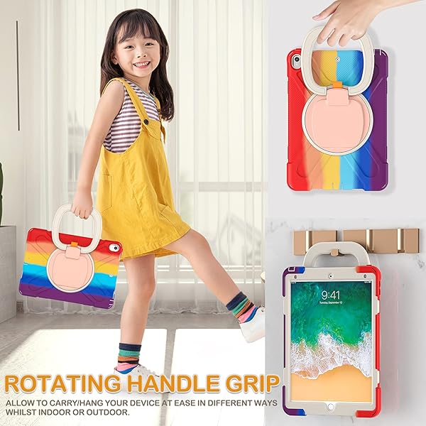 BRAECN BRAECN Kids Case for iPad Pro 10.5 and iPad Air 3 Heavy Duty Rugged Silicone with Pencil Holder Carrying Strap and Kickstand Colorful Red - View 4 of 6