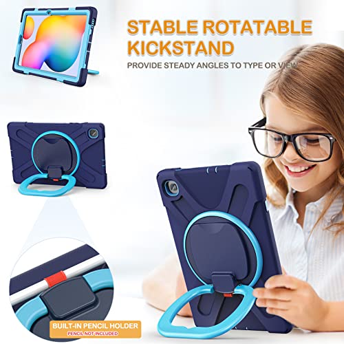 BRAECN BRAECN Galaxy Tab S6 Lite 10.4 Case Heavy Duty Silicone with Kickstand Shoulder Strap Handle Grip S Pen Holder Navy Blue - View 3 of 6