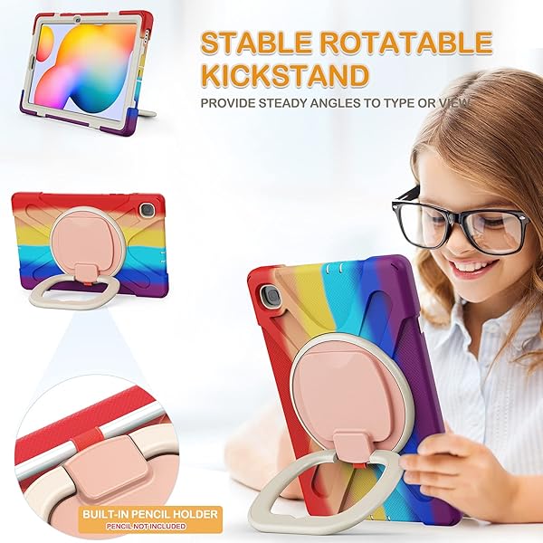 BRAECN BRAECN Samsung Galaxy Tab S6 Lite Case with S Pen Holder Durable Silicone Three Layer Design with Kickstand and Shoulder Strap Colorful Red - View 3 of 6