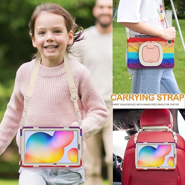 BRAECN BRAECN Samsung Galaxy Tab S6 Lite Case with S Pen Holder Durable Silicone Three Layer Design with Kickstand and Shoulder Strap Colorful Red - View 5 of 6