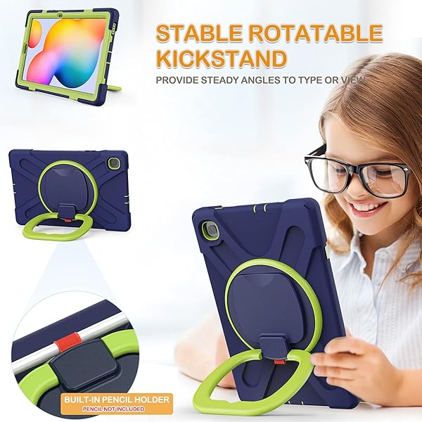 BRAECN BRAECN Heavy Duty Silicone Case for Samsung Galaxy Tab S6 Lite 2020 with Hand Grip Shoulder Strap Kickstand and S Pen Holder Navy Green - View 3 of 6