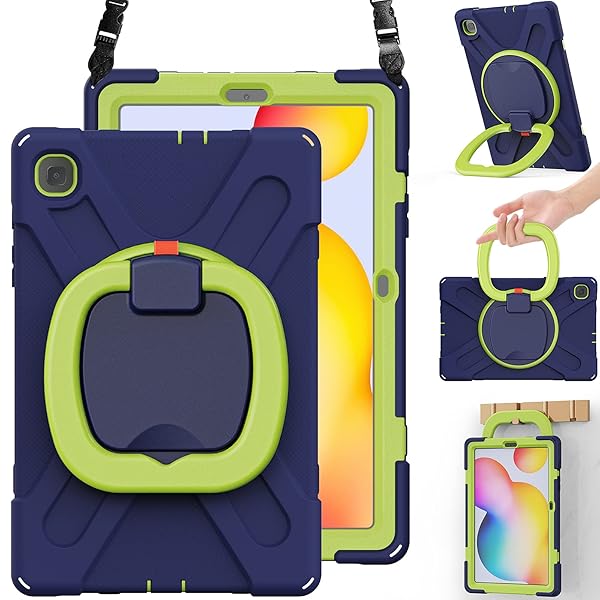 BRAECN Heavy Duty Silicone Case for Samsung Galaxy Tab S6 Lite 2020 with Hand Grip Shoulder Strap Kickstand and S Pen Holder Navy Green