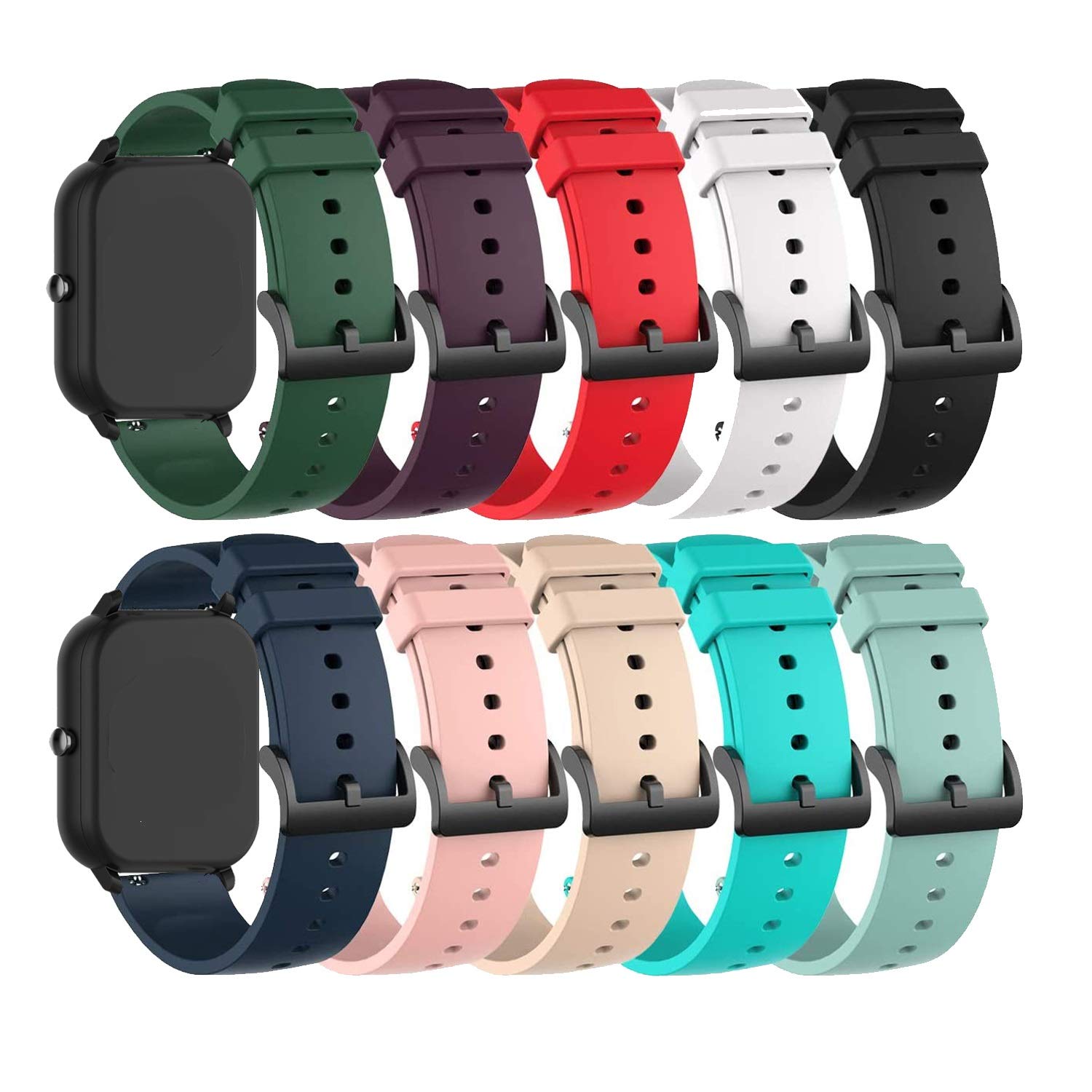10-PACK Bands Compatible for PUBU P20Z P9A Replacement Watch Strap Accessory Colourful Silicone Bracelet Quick Release Wristbands for PUBU