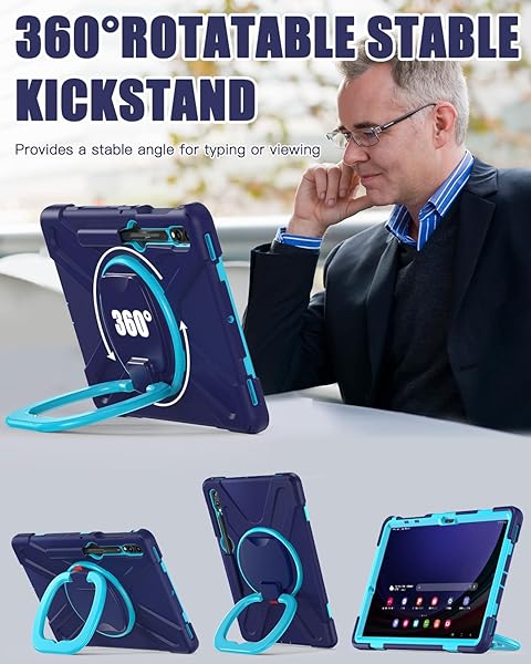 BRAECN BRAECN Rugged Silicone Case for Samsung Galaxy Tab S9 FE Plus S9 Plus S8 Plus S7 FE S7 Plus 12.4 Inch with Handle Grip Kickstand and Shoulder Strap Navy Blue - View 3 of 6