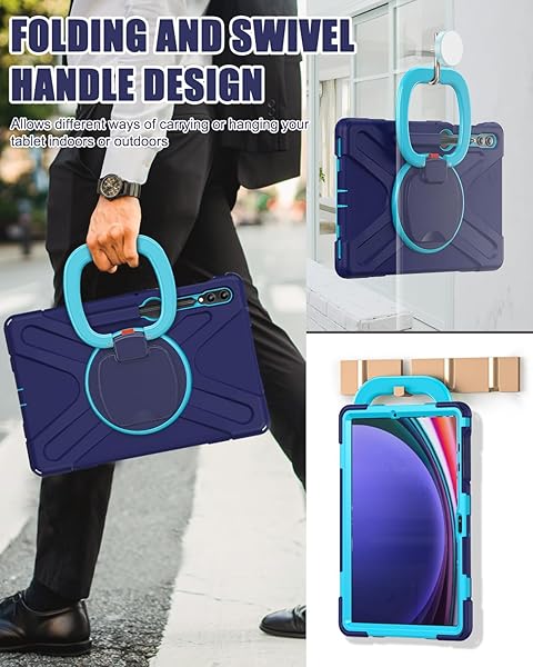 BRAECN BRAECN Rugged Silicone Case for Samsung Galaxy Tab S9 FE Plus S9 Plus S8 Plus S7 FE S7 Plus 12.4 Inch with Handle Grip Kickstand and Shoulder Strap Navy Blue - View 4 of 6