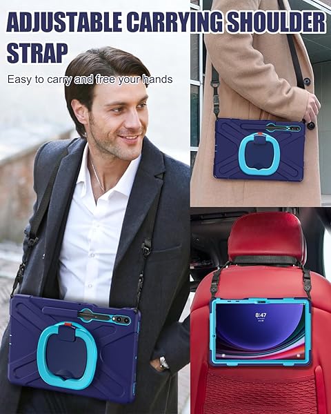 BRAECN BRAECN Rugged Silicone Case for Samsung Galaxy Tab S9 FE Plus S9 Plus S8 Plus S7 FE S7 Plus 12.4 Inch with Handle Grip Kickstand and Shoulder Strap Navy Blue - View 5 of 6