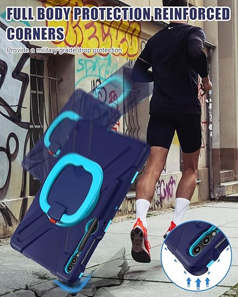 BRAECN BRAECN Rugged Silicone Case for Samsung Galaxy Tab S9 FE Plus S9 Plus S8 Plus S7 FE S7 Plus 12.4 Inch with Handle Grip Kickstand and Shoulder Strap Navy Blue - View 6 of 6