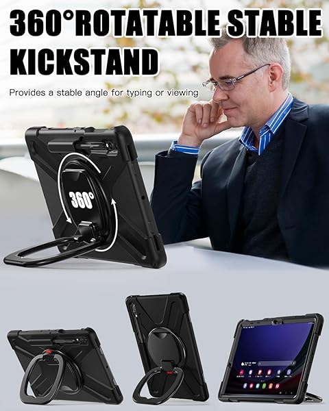 BRAECN BRAECN Galaxy Tab S9 Plus Case Heavy Duty Silicone with S Pen Holder Kickstand Handle Shoulder Strap for Samsung Tab S9 Plus 2023 Black - View 3 of 6