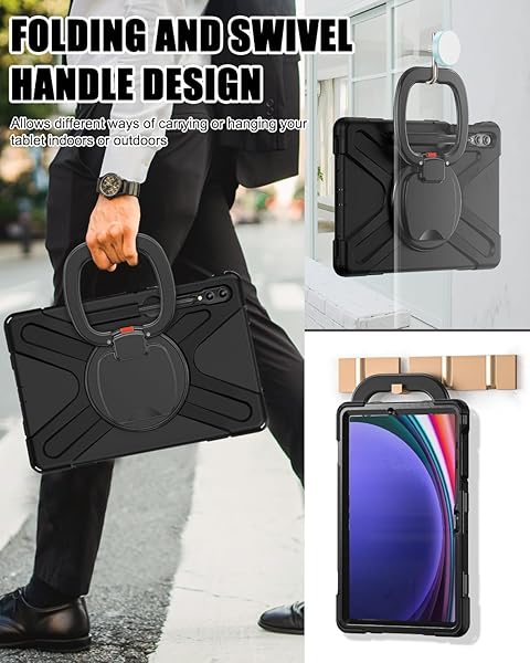 BRAECN BRAECN Galaxy Tab S9 Plus Case Heavy Duty Silicone with S Pen Holder Kickstand Handle Shoulder Strap for Samsung Tab S9 Plus 2023 Black - View 4 of 6