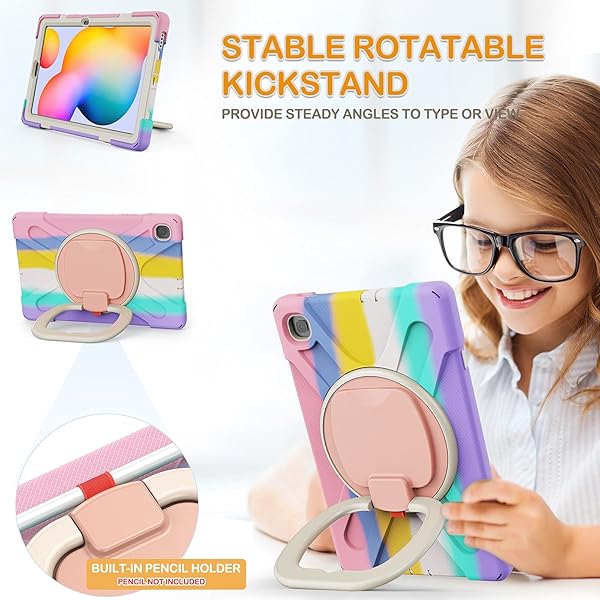 BRAECN BRAECN Heavy Duty Silicone Case for Galaxy Tab S6 Lite 10.4 with S Pen Holder Kickstand and Shoulder Strap Colorful Pink - View 3 of 6