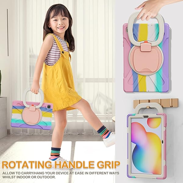 BRAECN BRAECN Heavy Duty Silicone Case for Galaxy Tab S6 Lite 10.4 with S Pen Holder Kickstand and Shoulder Strap Colorful Pink - View 4 of 6