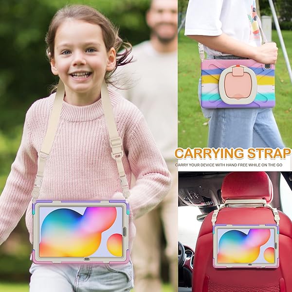 BRAECN BRAECN Heavy Duty Silicone Case for Galaxy Tab S6 Lite 10.4 with S Pen Holder Kickstand and Shoulder Strap Colorful Pink - View 5 of 6