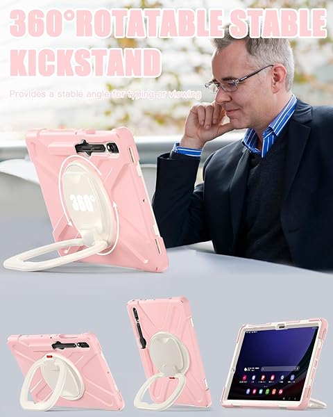 BRAECN BRAECN Rugged Case for Samsung Galaxy Tab S9 Plus S8 Plus S7 FE 12.4 with Shoulder Strap S Pen Holder Kickstand and Handle Grip Sakura Pink - View 3 of 7