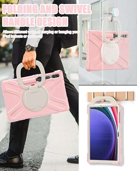BRAECN BRAECN Rugged Case for Samsung Galaxy Tab S9 Plus S8 Plus S7 FE 12.4 with Shoulder Strap S Pen Holder Kickstand and Handle Grip Sakura Pink - View 4 of 7
