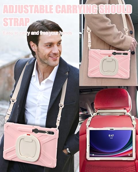 BRAECN BRAECN Rugged Case for Samsung Galaxy Tab S9 Plus S8 Plus S7 FE 12.4 with Shoulder Strap S Pen Holder Kickstand and Handle Grip Sakura Pink - View 5 of 7