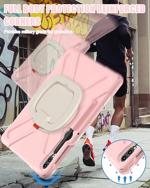BRAECN BRAECN Rugged Case for Samsung Galaxy Tab S9 Plus S8 Plus S7 FE 12.4 with Shoulder Strap S Pen Holder Kickstand and Handle Grip Sakura Pink - View 6 of 7