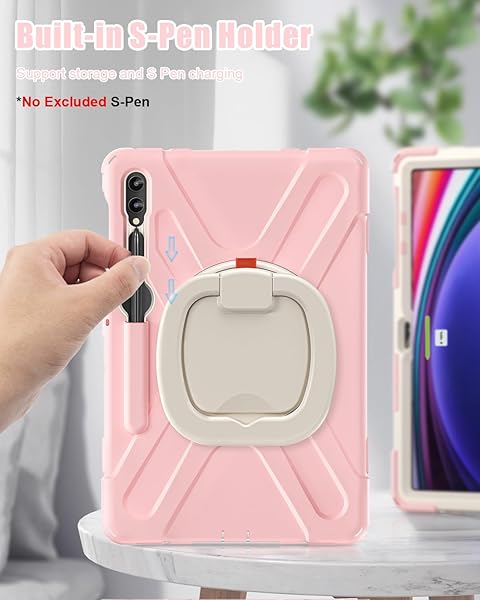 BRAECN BRAECN Rugged Case for Samsung Galaxy Tab S9 Plus S8 Plus S7 FE 12.4 with Shoulder Strap S Pen Holder Kickstand and Handle Grip Sakura Pink - View 7 of 7