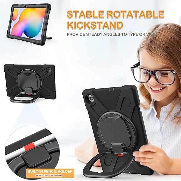 BRAECN BRAECN Galaxy Tab S6 Lite Case 2020 Heavy Duty Silicone with Grip Strap Kickstand S Pen Holder for Samsung Tab S6 Lite 10.4 Inch Black - View 3 of 6