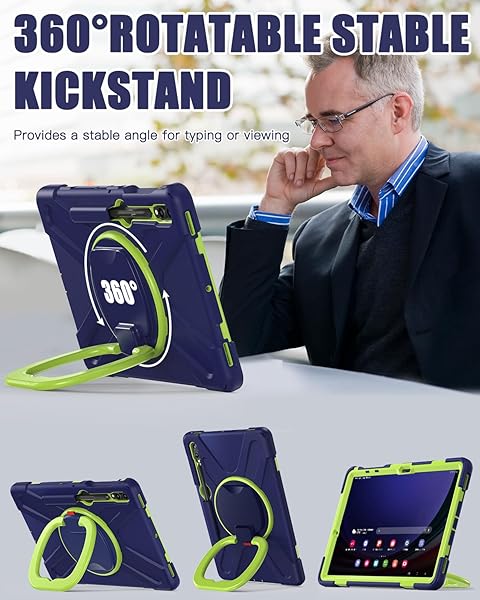 BRAECN BRAECN Silicone Cover Case for Samsung Galaxy Tab S7 S7+ FE 12.4 Inch Navy Green Rugged Design with S Pen Holder Grip Kickstand Shoulder Strap - View 3 of 7